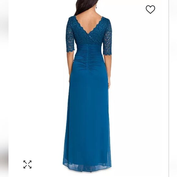 Betsy and Adam Full Length Lace Top Waterfall Detail Gown Size 6 - Picture 2 of 7